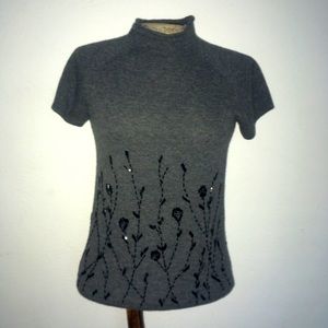 VTG Y2K BRITISH KHAKI CASHMERE BLEND BEADED TEE SZ S